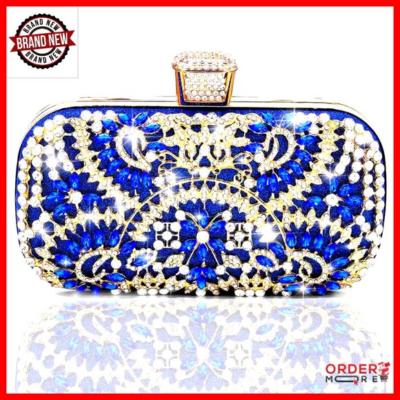 Handbags - Rhinestone Evening Clutch with Chain Strap, 7.15x4.5 Inches, Wedding Prom